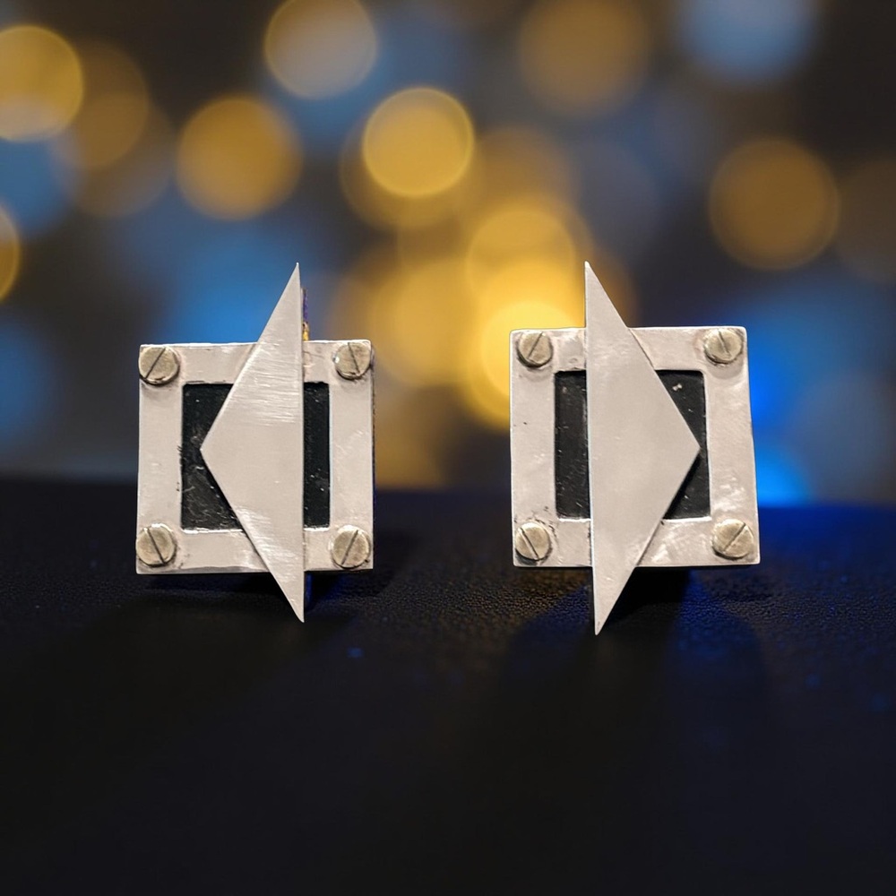 🆕 Vintage Taxco Sterling Silver Art Deco Clip-On Earrings TC-175 Mexico 925 - Picture 2 of 7
